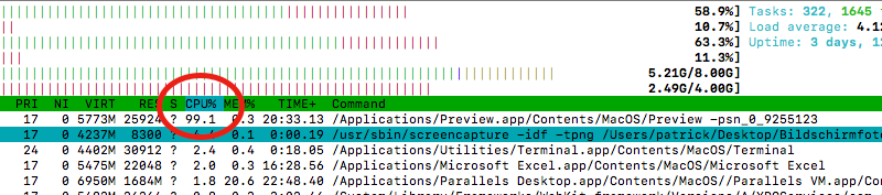 Apple Preview hang 100 percent cpu usage